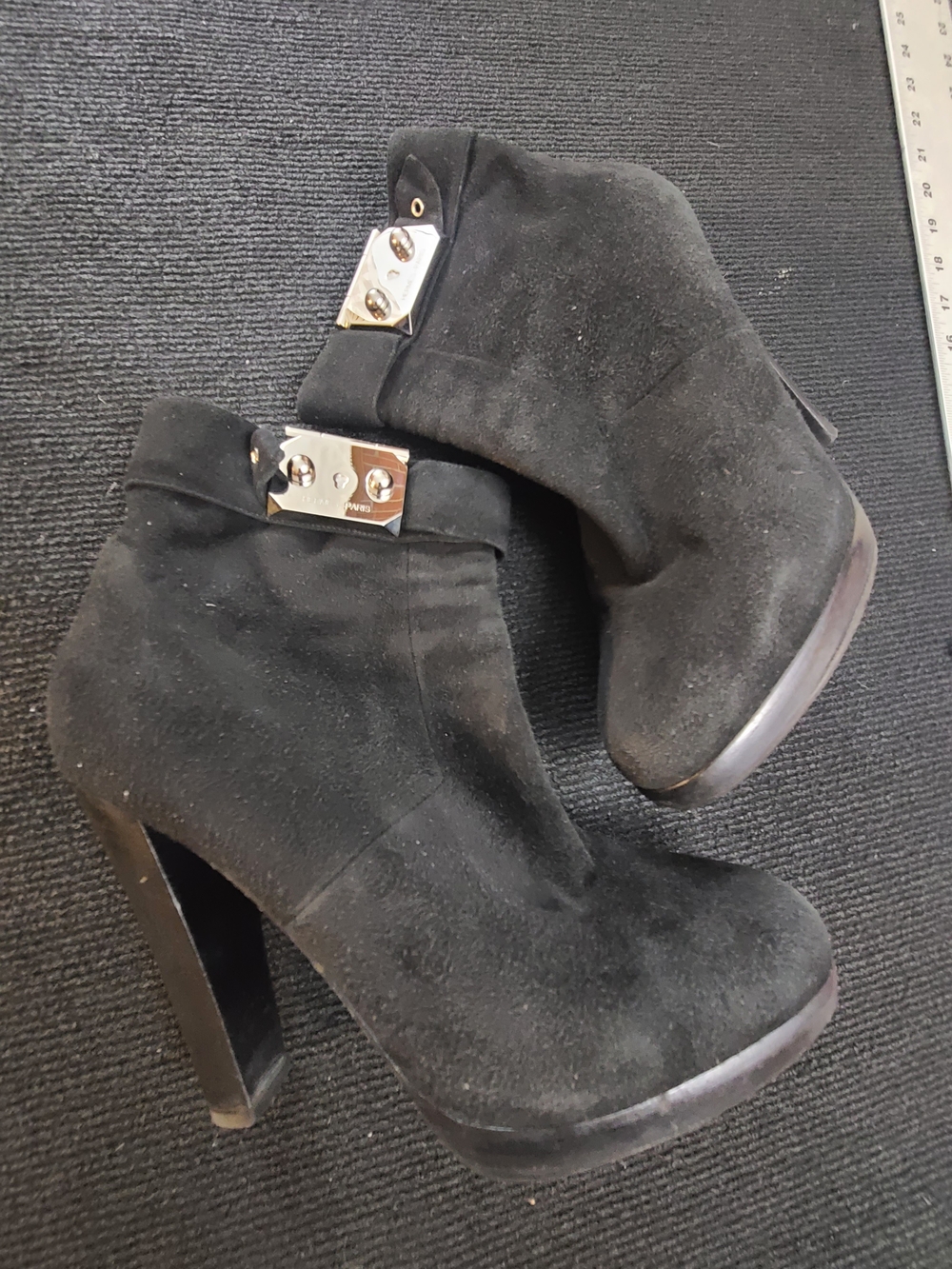 Hermes Black Suede High-Heel Ankle Boots with Gold Plate